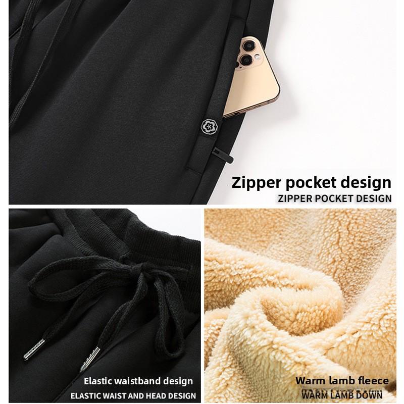 Men's Fleece-Lined Thermal Casual Trousers Thickened Long Pants Men's Winter Cotton Trousers Loose-Fit Sports Sweatpants Trendy