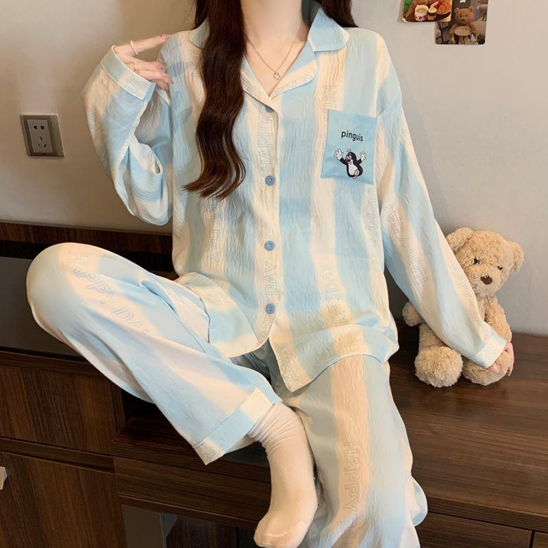 Idyllic Clouds Cotton Edge Princess Collar Pajamas Women'S Long Sleeves Trousers Homewear