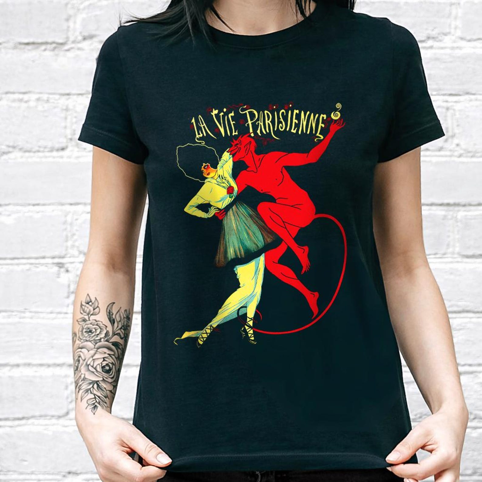 Dance With Devil Graphic Tee: French Retro Black T-Shirt CHICHI S M