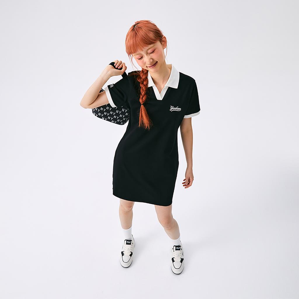 New MLB New York Yankees Basic Collection SS25 Short Sleeved Dress Women's Black 3FOPB0253-50BKS