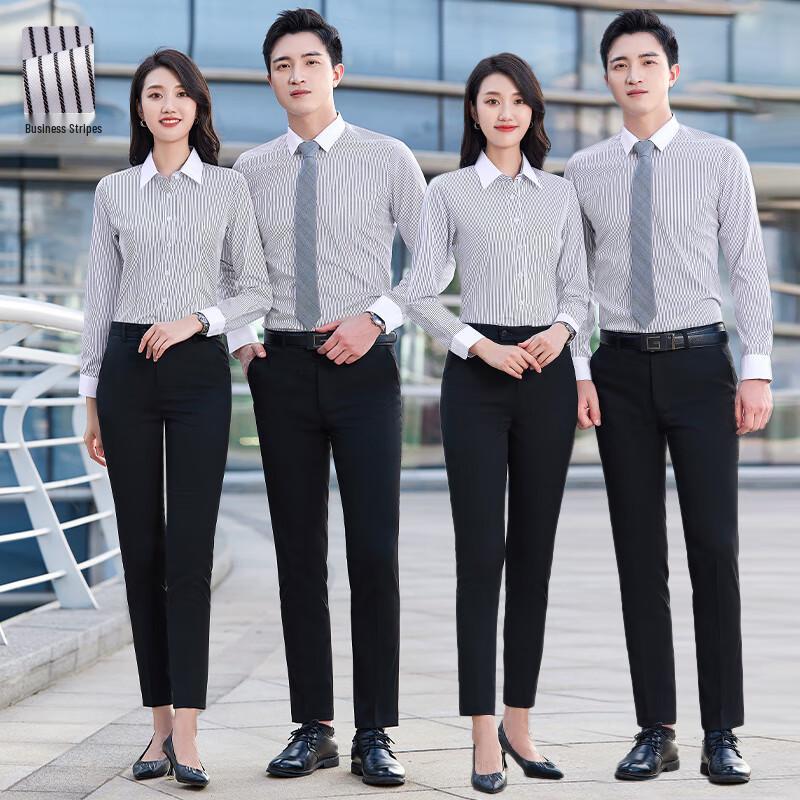 Unisex Striped Long-Sleeve Business Formal Shirt