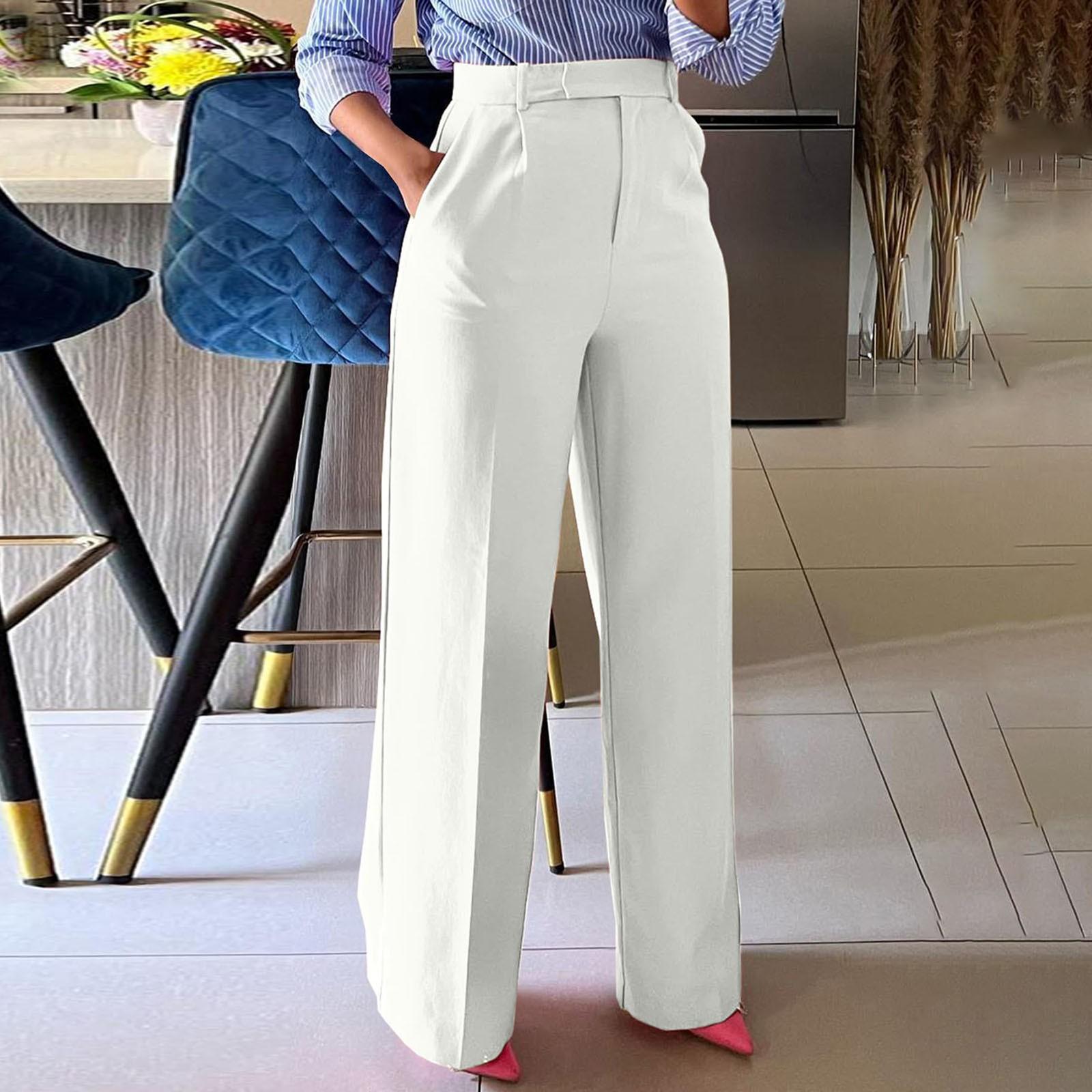 

Высокая талия Драпированные Прямые Широкие Штаны Повседневные Официальные Брюки Для Женщин XXXL белый