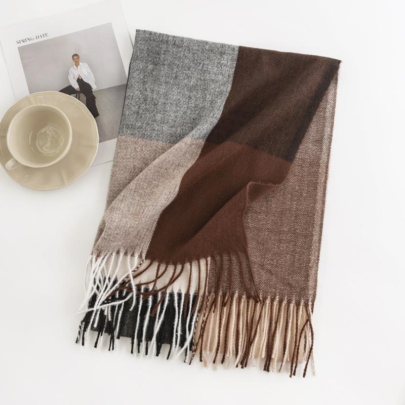 Elegant Temperament Scarf for Women Fashionable Commuter Imitation Cashmere Scarf Plaid Warm Shawl Neck Protector Cold Protection Scarf