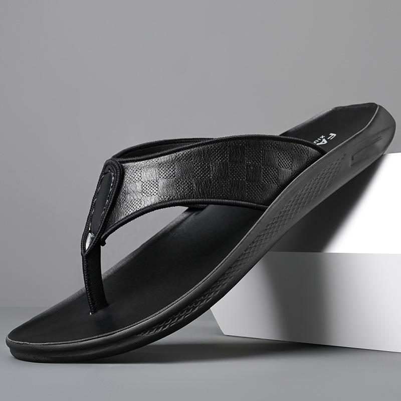 

Летние повседневные нескользящие уличные мужские прохладные шлепанцы модные новые шлепанцы из натуральной кожи первого слоя мужская обувь 38