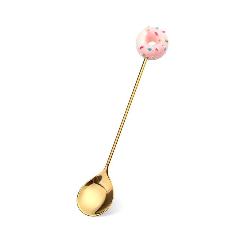 

Cute Stainless Steel Donut Shaped Spoon Fork Ice Cream Cake Dessert Spoons Coffee Stirring Spoon Candy Cartoon Teaspoon