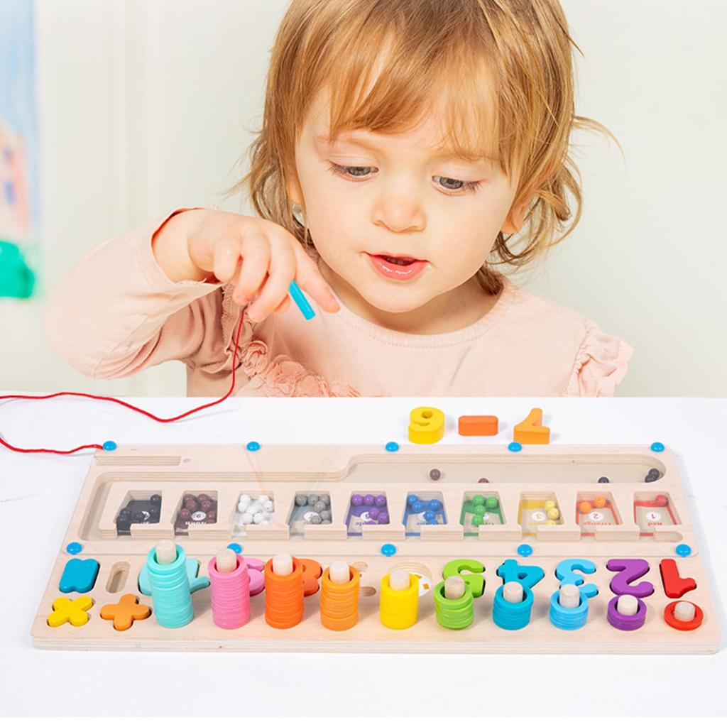 Wooden Teether 3 in 1 Montessori Wooden Stick Educational Educational Shape Fingertip Early Maze Color Number 3 4 7 Years School Entrance Kindergarten