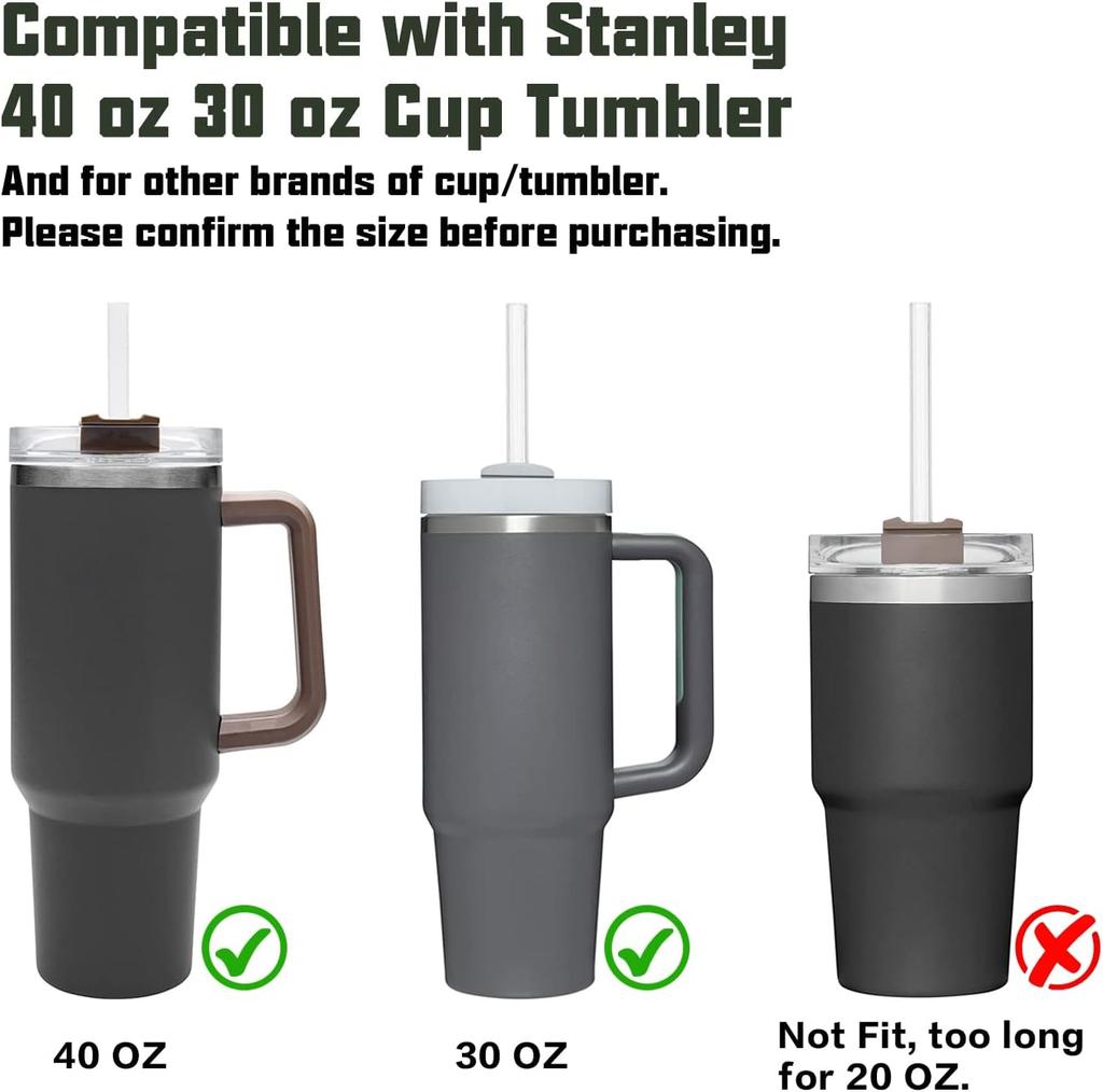 Replacement Straw Compatible with Stanley 40 Oz 30 Oz Cup Tumbler, 6 Pack Reusable Straw with Cleaning Brush, Plastic, Clear