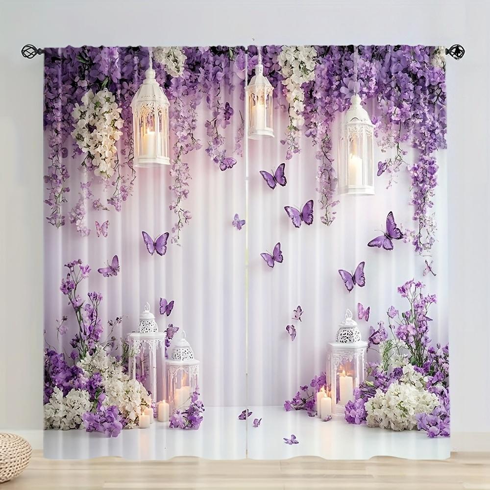 

2Pcs Retro Floral Butterfly Sheer Curtains – Art Deco Style Polyester, Rod Pocket For Living Room Bedroom Decor 53x116cm(2pcs)