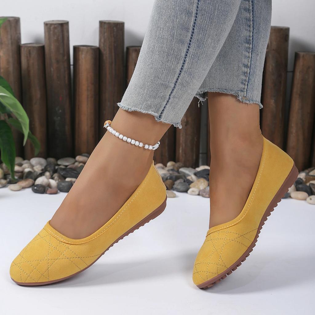 Mode Damen Ballerinas Einfarbig Bequeme Sneaker Damen Lässig Runde Zehenpartie Flache Slipper Damen Wildleder Elegant Weiche Sohle Mama Schuhe