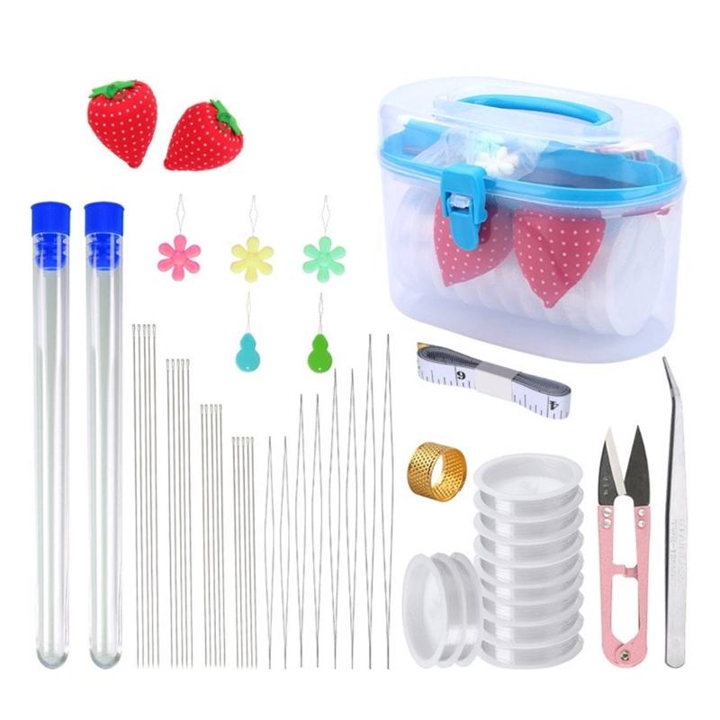 Long Straight Beading Needle and Big Eye Beading Needle Set with Needle Bottle, Thimble, Threader for Jewelry Making