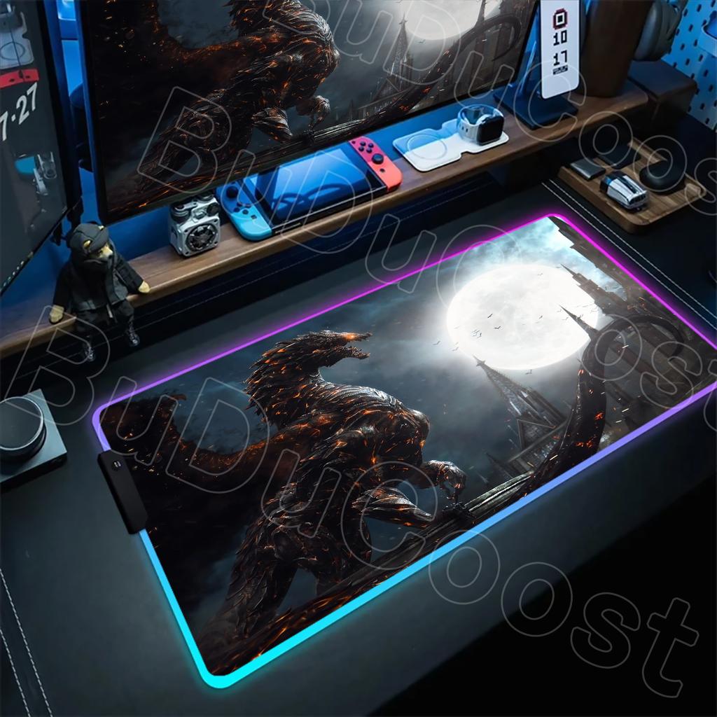 B-Bloodborne Large Gaming RGB Mouse Pad Office Laptop Accessories Non-Slip Rubber Mousepad Anime Cartoon New HD Desk Mats Carpet