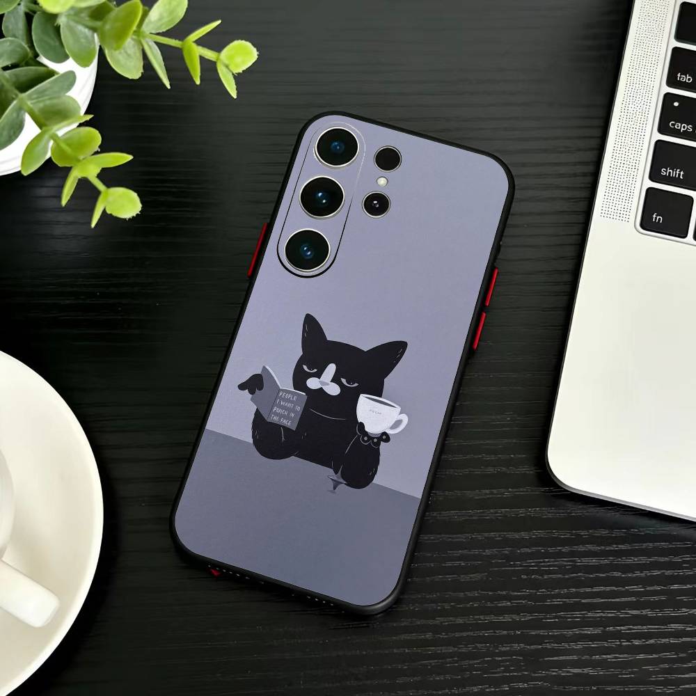 Black Whimsical cat Phone Case For Samsung S26,S25,S24,S23,S22,S21,S20,Plus,Fe,Lite,Others Black Cover
