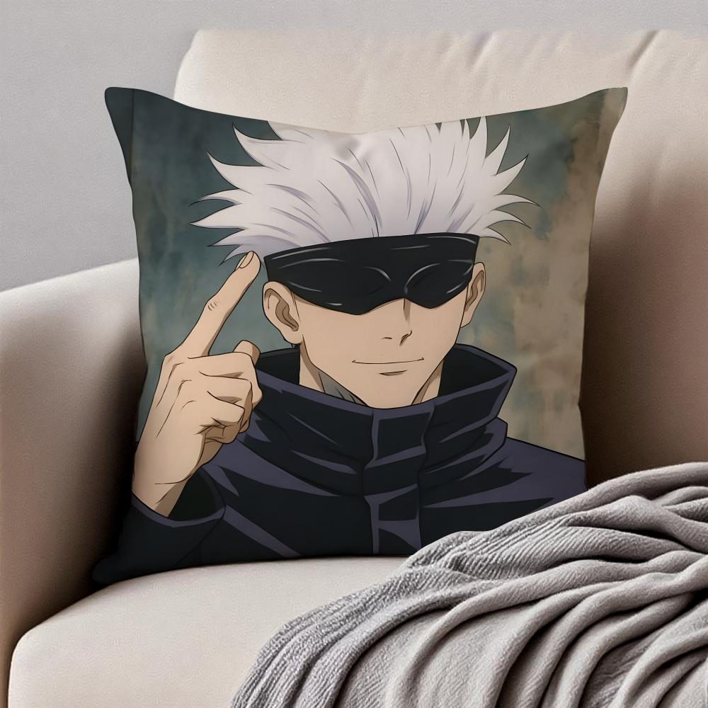 JJujutsu Kaisen GGojo Satoru Cushion Cover Pillowcase Antidustmite Invisible Zipper Short Plush Sofa Cushion