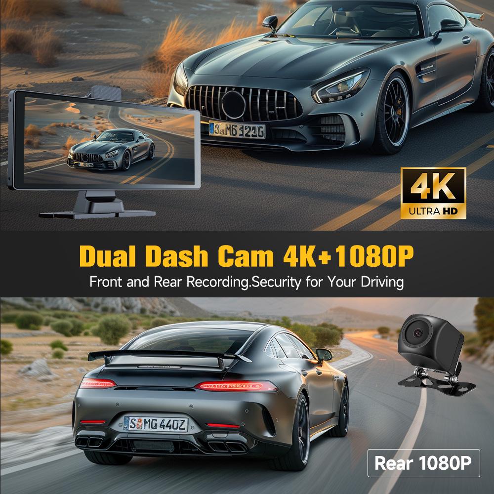 10.26-Inch WiFi Wireless CarPlay Dash Cam with Night Vision & Navigation