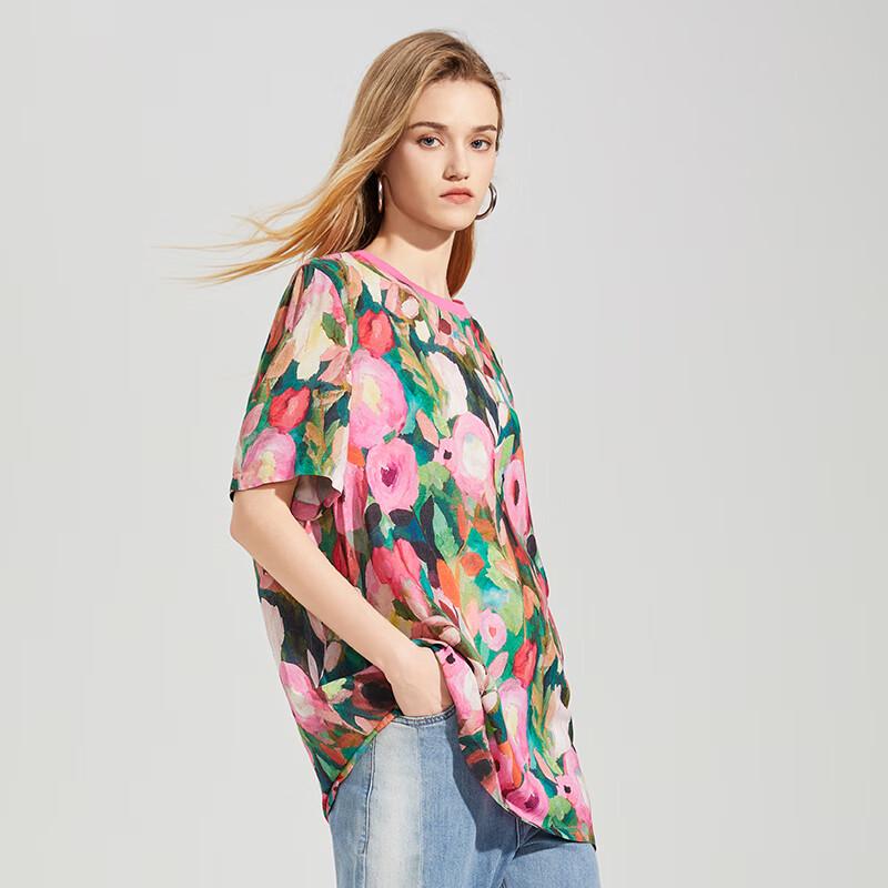 

SheTu Women s Monet Floral Print Short Sleeve T-Shirt L