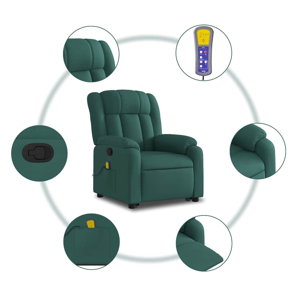 Massage Recliner with Rising Function Dark Green Fabric