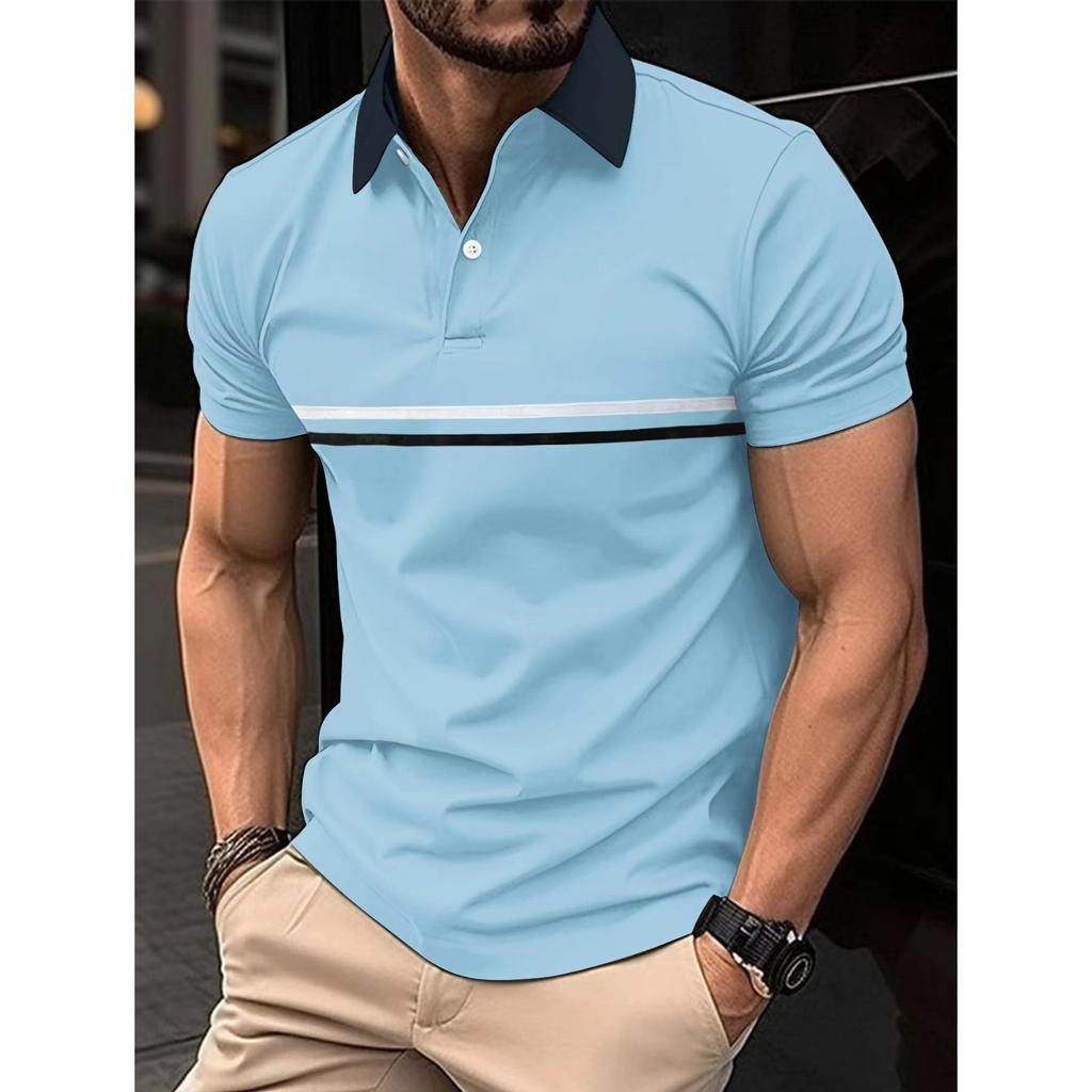 Patchwork Polo Shirt Daily Casual Lapel Men's Top Short Sleeve