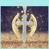 Vintage Cross Necklace With Wings Elegant Gold Plated Alloy Fashion Jewelry For Women