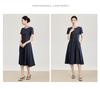 High-Quality Tencel Cotton Retro Waist-Cinched Short-Sleeve Spring/Summer Denim Dress