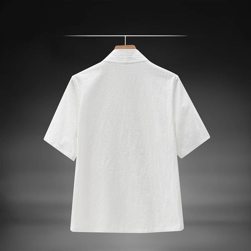 Men New Chinese Style Shirt Summer Cotton Linen Shirts Short Sleeve Stand Collar Frog Button Hanfu Traditional Casual Blouse
