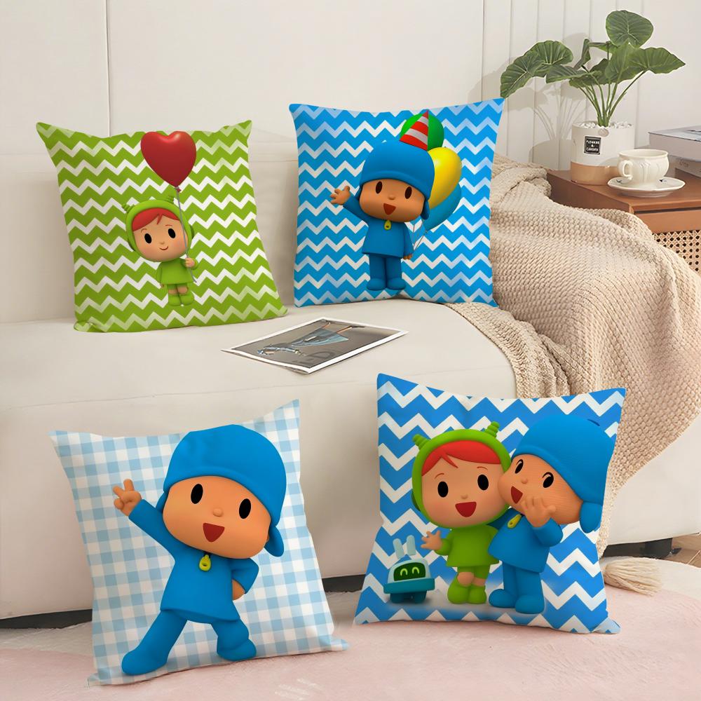 Cartoon Cute PPocoyoS Cushion Cover Short plush Doublesided Print Square Throw Pillow Covers Sofa Home Cushion Decor