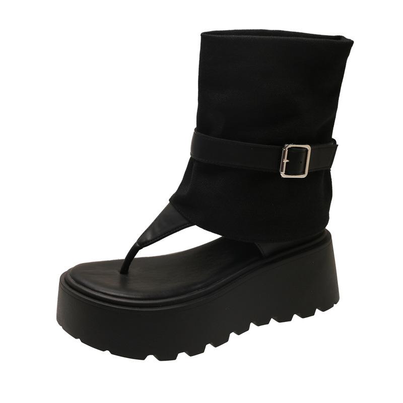 

Design sense muffin heel thick-soled heightening set of toe sandals 2025 new summer western denim casual cool boots 35