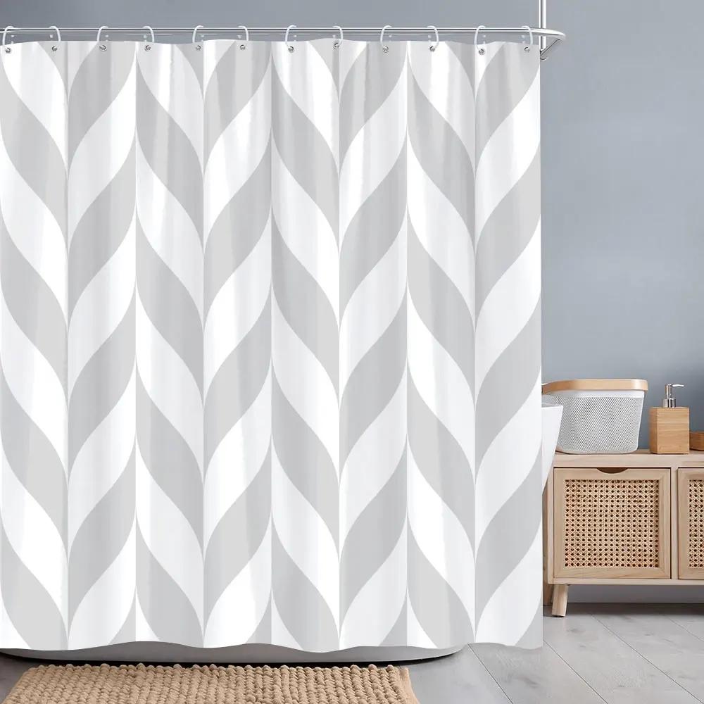 Abstract Geometric Lines Shower Curtain Grey Multicolour Leaf Multicolour Lines Polyester Fabric Shower Curtains Bathroom Decor