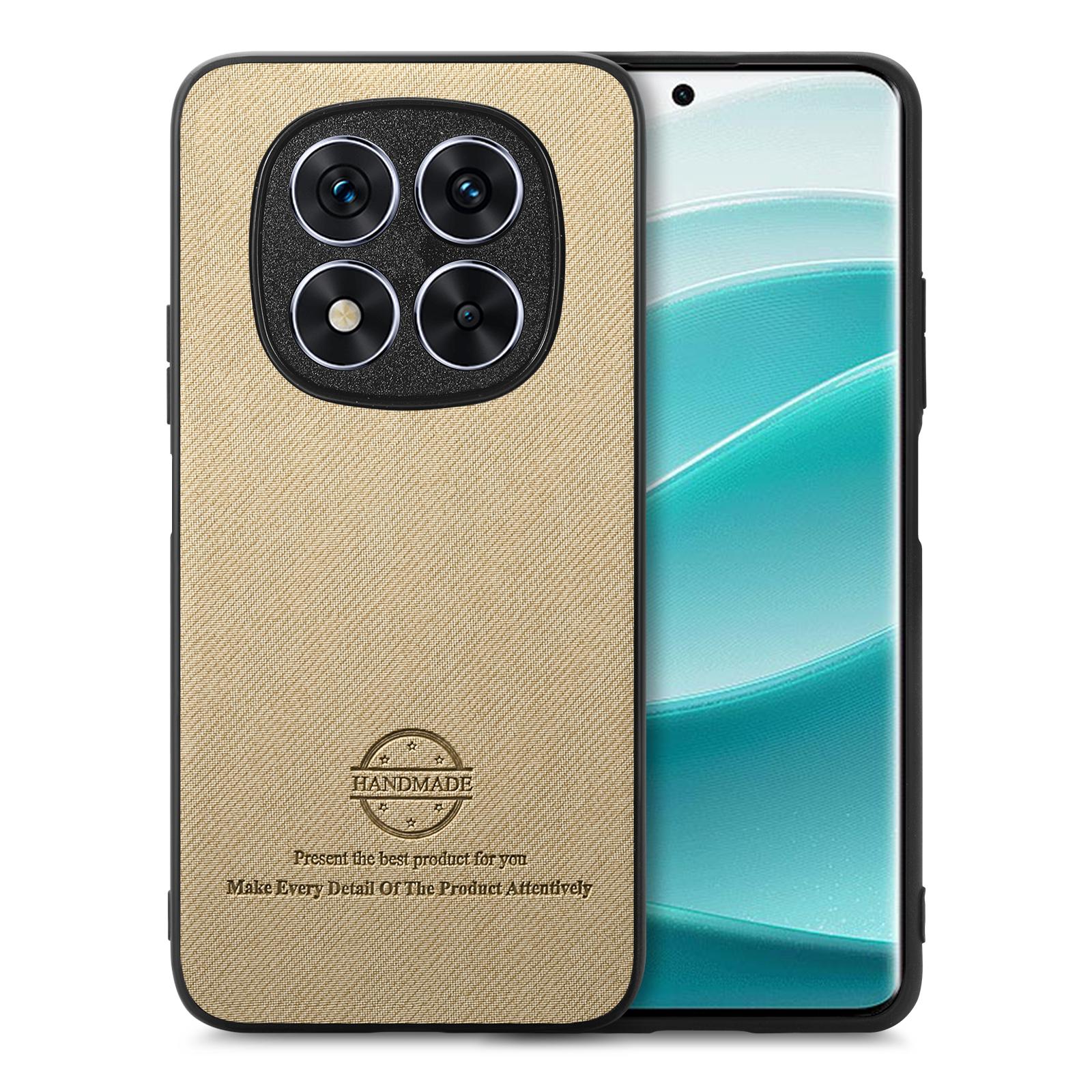 

For Xiaomi Redmi Note 14 5G Leather Phone Back Cover with Cloth Texture Khaki