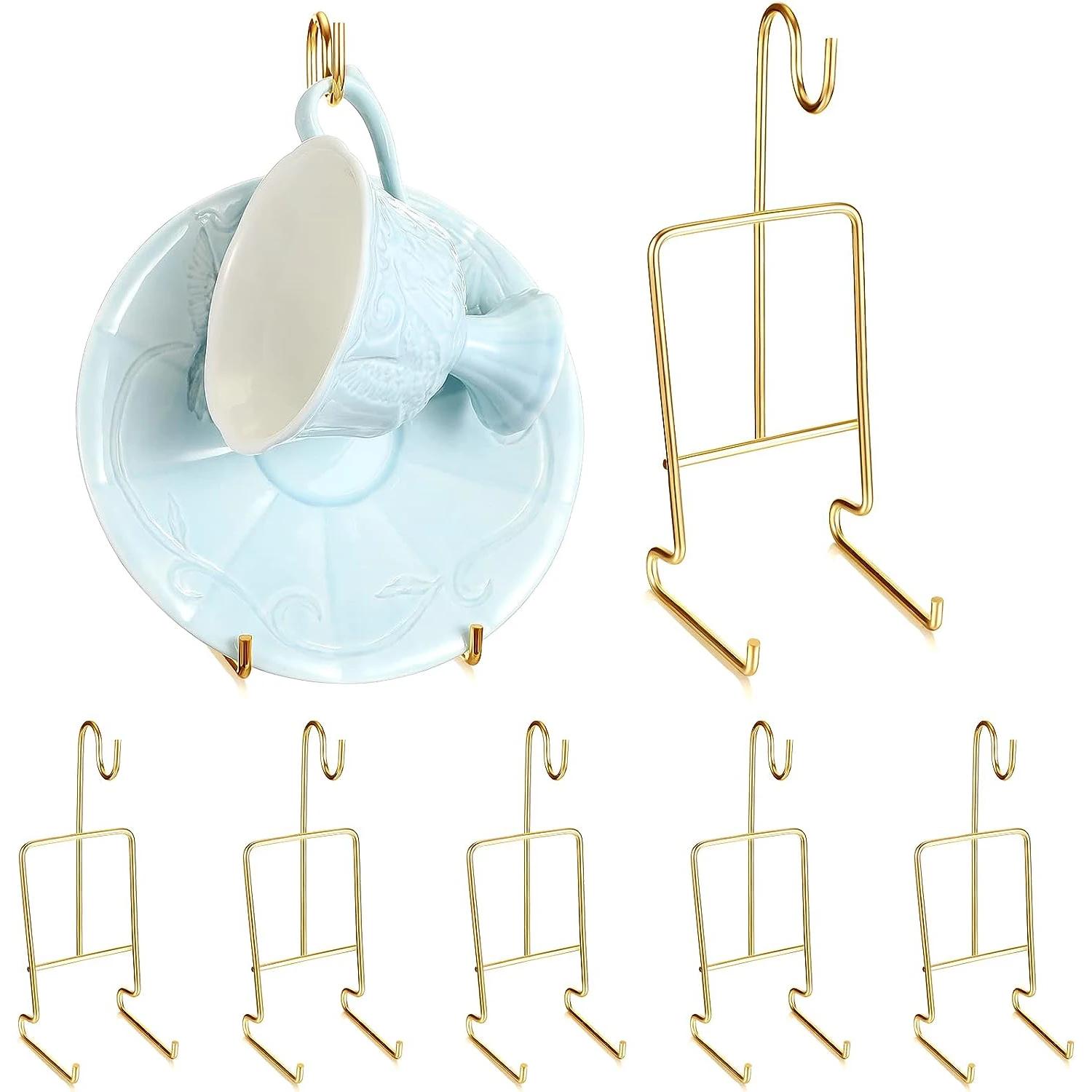 8Pcs Tea Cup and Saucer Display Metal Cup Saucer Holder Elegant Tea Cup Holder Display Stand Vintage Coffee Mug Saucer Rack