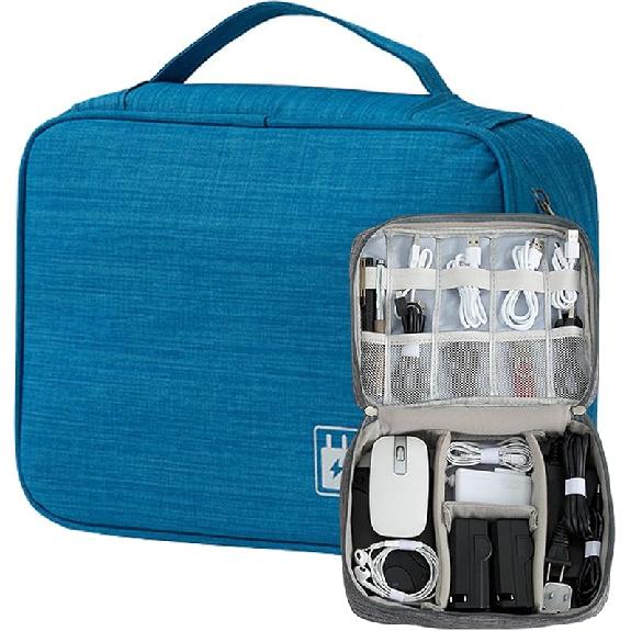 Organizer Case Small Electronic Devices USB Charger Accessories Mouse Phone Cable SD Power Bank Earphone небесно-голубой