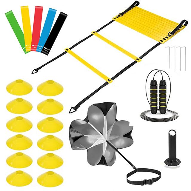 Складная лестница для ловкости и набор барьеров с парашютом для сопротивления, маркерами и резинками для футбольных тренировок