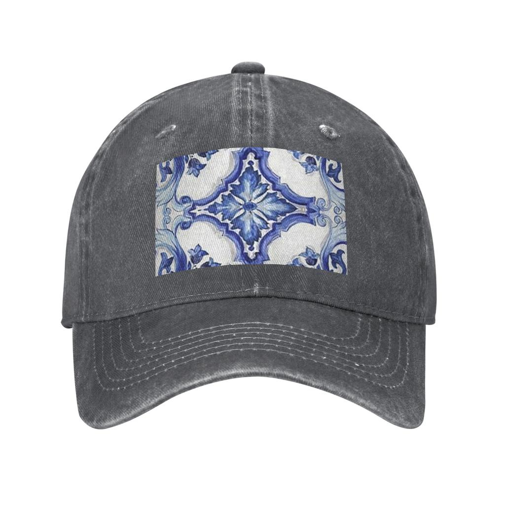 Unisex Baseball Hats Blue Ornate Floral Mediterranean Sicilian Tile Denim Outdoor Baseball Caps Hip Hop Cap Casquette