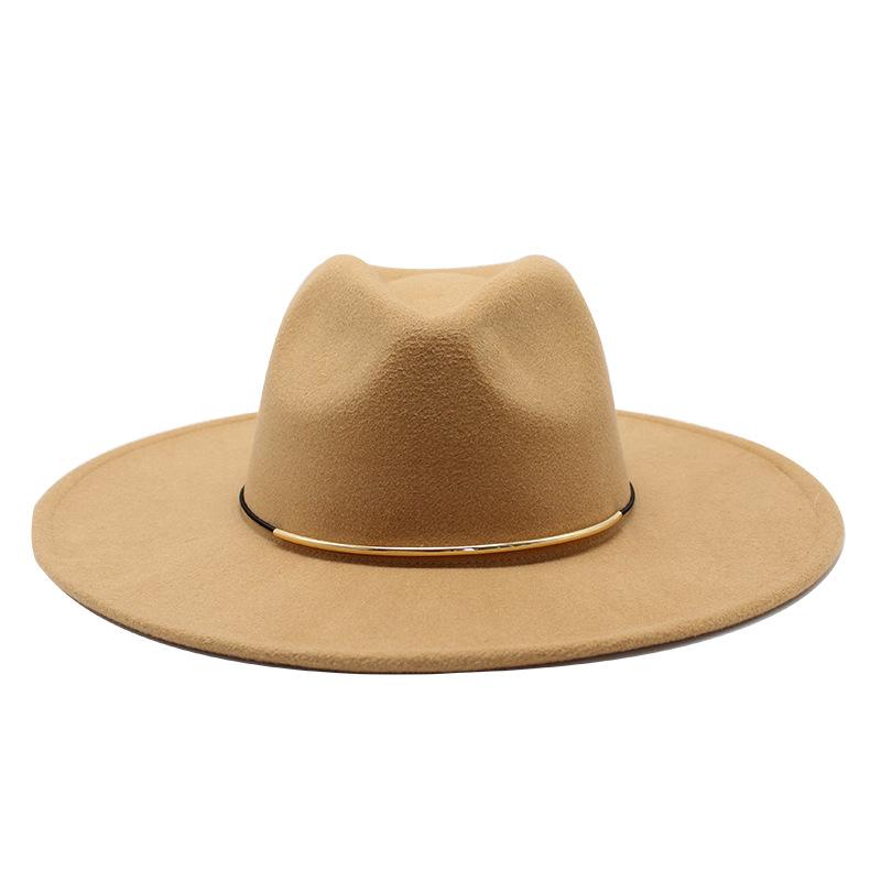 Woolen Top Hat Ladies Trend Hat Gold Buckle Jazz Hat Big Brim Woolen Felt Hat
