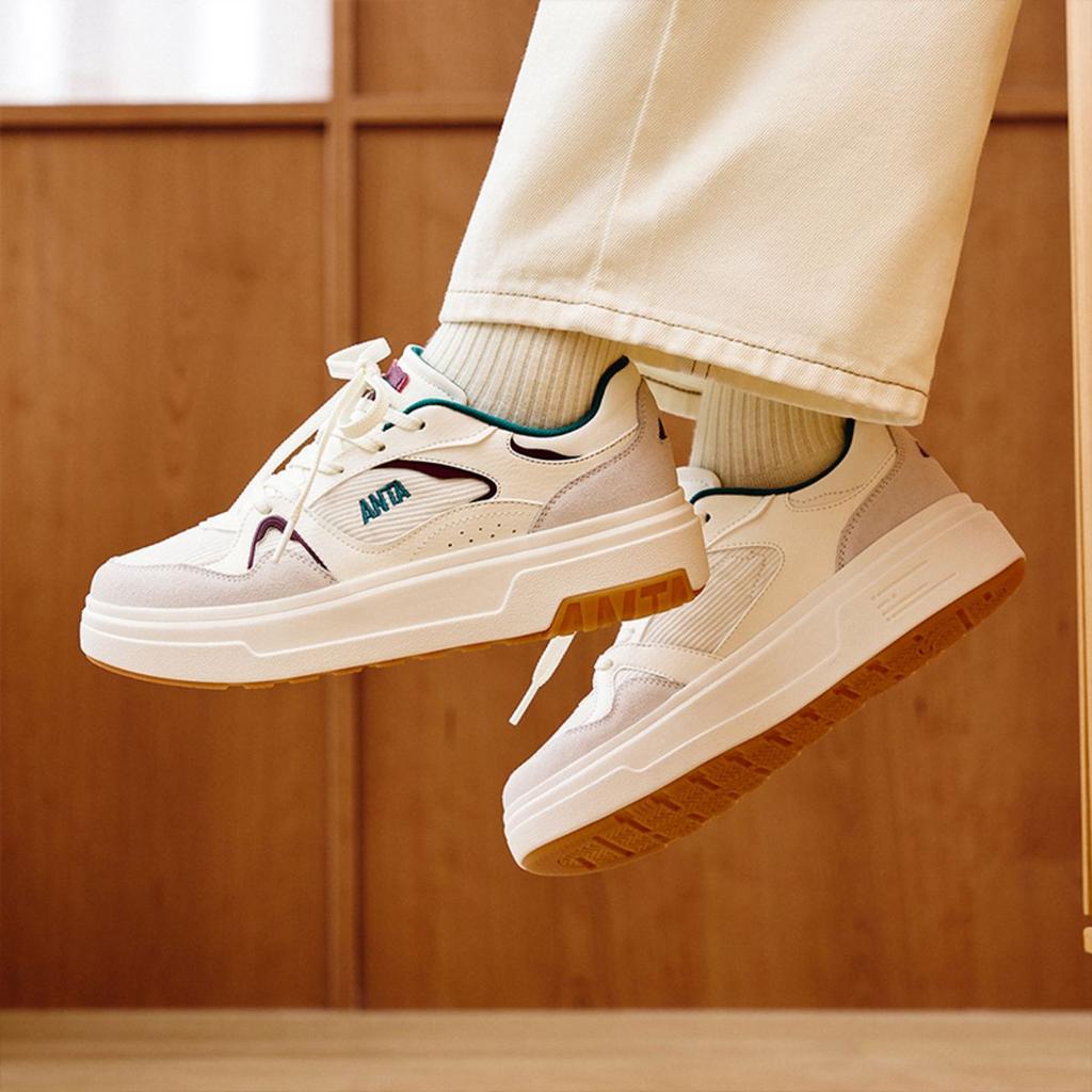 New Anta Life Collection Anti Slip Wear Resistant Low Top Skateboard Shoes Women's White Red Green 922348072-2