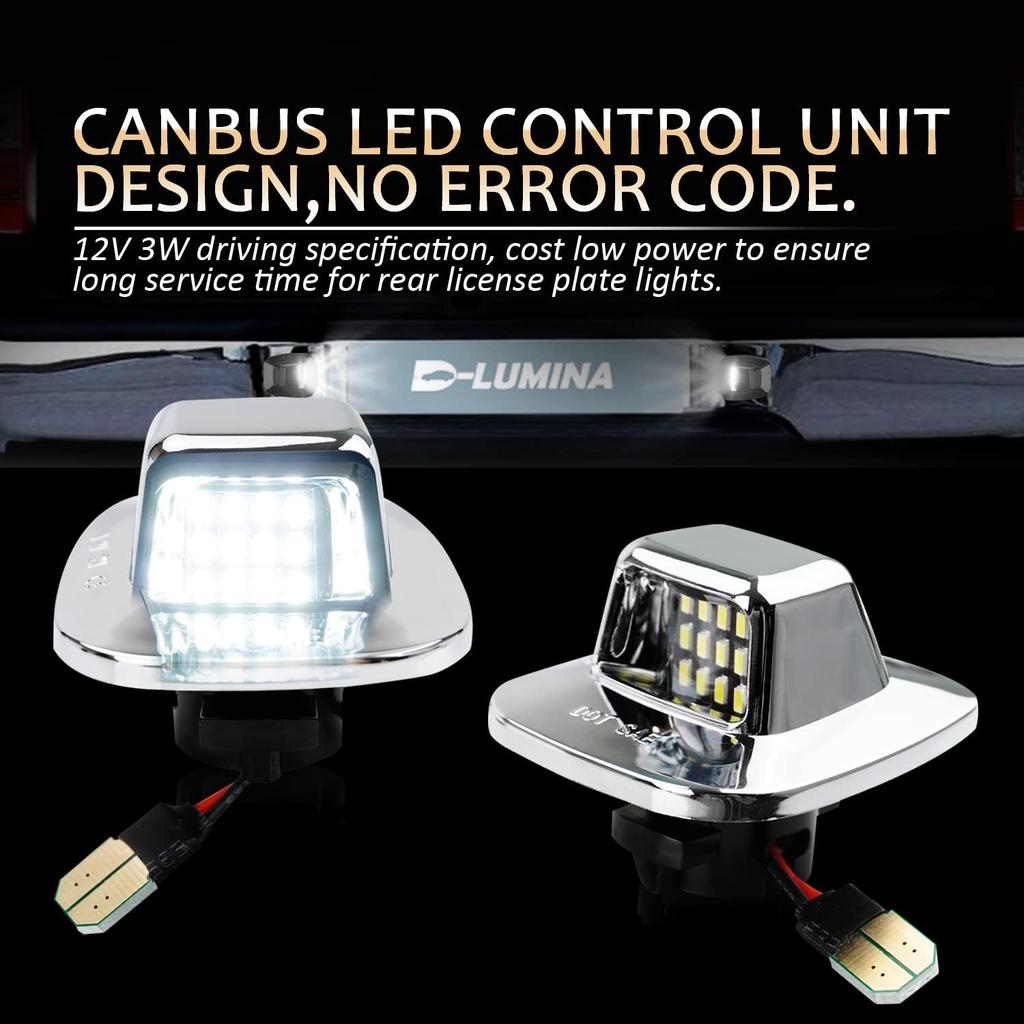 D-Lumina LED License Plate Light Tag Lamp Assembly Chrome Housing Compatible With 1988-1999 Chevy GMC Silverado Sierra C/K Series 1500 2500 3500