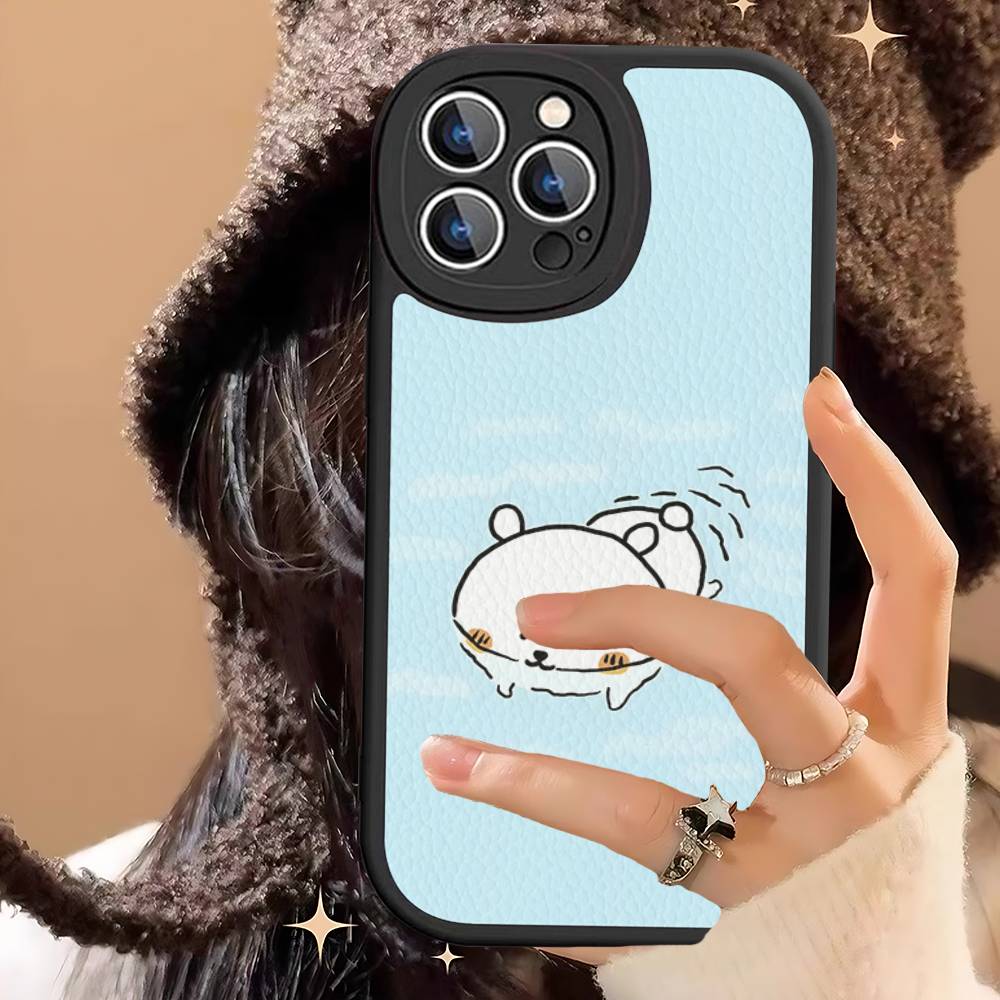 Cute J-Joke B-Bear For IPhone 16 15 14 13 12 11 Pro Max Plus Shockproof Leather Soft Phone Cover