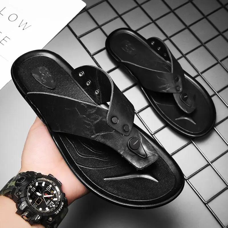 Fashion Flat Flip Flops Genuine Leathe Shoes Shiatsu Sandals Man Fun Casual Designer Luxury Mascullino 2025 Style Eva Slippers for Men