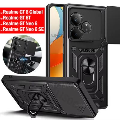 Slide Camera Funda for Realme GT 6 Global Case Push Lens Ring Stand Protect Cover for Realme GT 6 6T Neo 6 SE Shockproof Capa