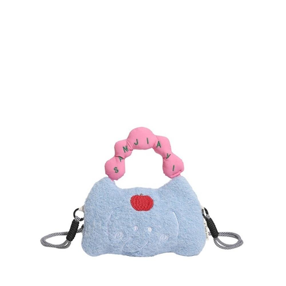 Rabbit Plush Shoulder Bag Bear Women Crossbody Bag Portable Cartoon Handbag  Female синий