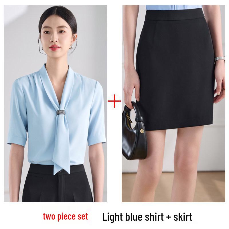 Women's Summer V-Neck Short Sleeve Professional Blouse