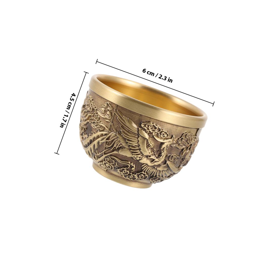 2pcs Dragon Chinese Style Copper Vintage Tea Cup Retro Embossed Design Sturdy For Home Decor Teaware Kitchen