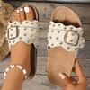 Fashion Buckle Rivet Decor Flat Sandals for Women 2025 Summer Retro Thick Sole Non Slip Slippers Plus Size Comfort Platform Beach Shoes
