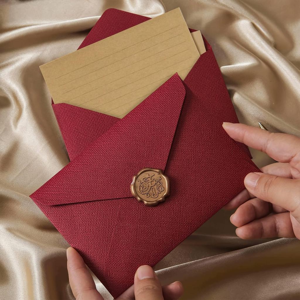 48 Pieces Stationery Set with Envelopes (24 Kraft Paper Sheets + 12 Linen Texture Envelopes+12 Wax Seal Stickers), Stationery Letter Writing Paper