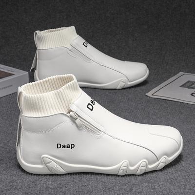 Versatile Trendy Brand High-top Shoes Men's Martin Boots Velvet Cotton Shoes Autumn and Winter Casual Sports Five-finger Shoes Zipper Lazy Shoes