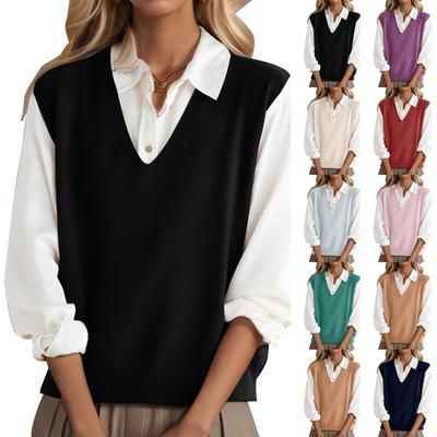Fashionable Girls V-neck Knitted Vest All-match Waistcoat Temperament Casual Sweater