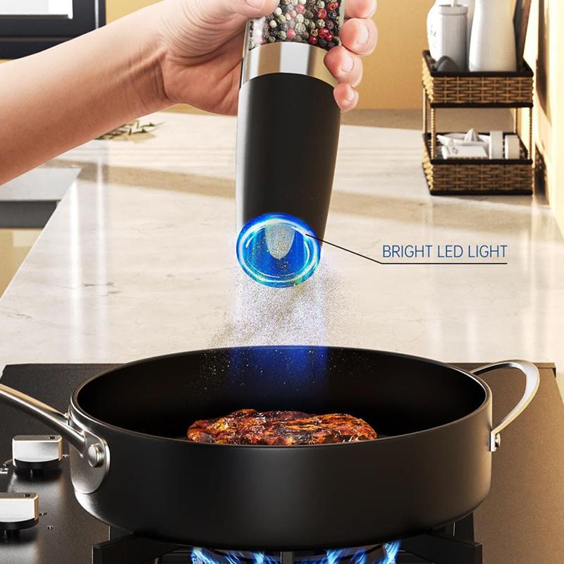 Electric Pepper Grinder Salt And Pepper Grinder Adjustable Coarseness Spice Mill With Led Light Kitchen Tool