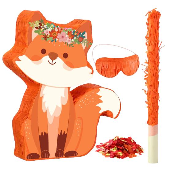 Fuchs Geburtstagsparty Pinata Waldthema Pinata mit Stock Augenbinde Konfetti für Tier Fuchs Themen Geburtstagsparty Baby Shower Deko