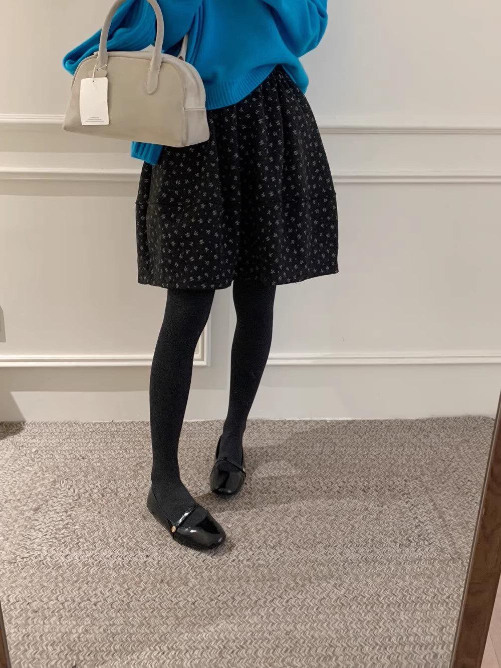 Korean Style Floral Woolen A-Line High-Waisted Petite Skirt - Women s Autumn/Winter 2025 S