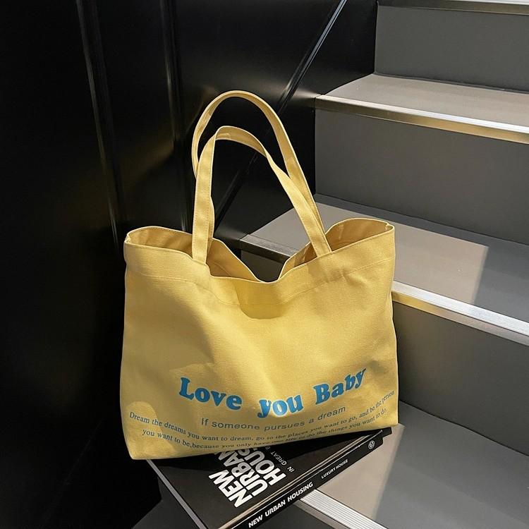 Summer New Printed Solid Color Shoulder Canvas Bag Women's Literary Portable Daily Large-capacity Shopping Bag
