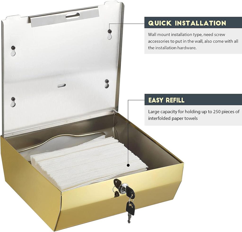 Metal Tissue Holder Wall-mounted Bathroom Tissue Dispenser Tissue Box Kitchen Bathroom Tissue Towel Dispenser With key
